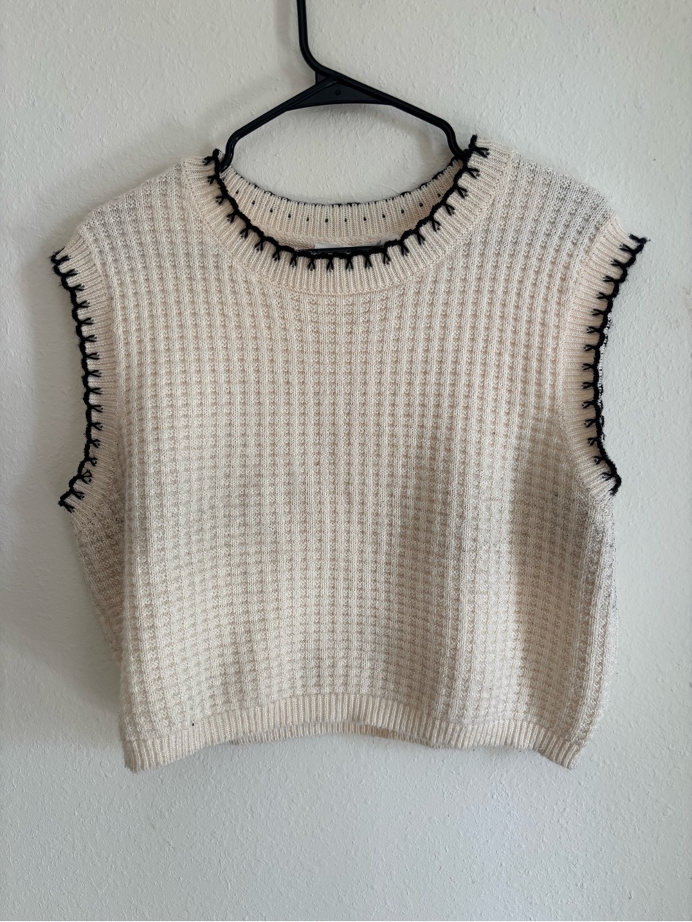 Altar'd State Cream Knit Cropped Tank with Black Trim